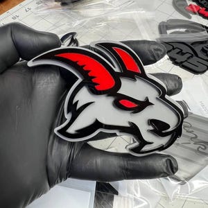 Angry Goat Black / Gray Red Eye and Red Horns Emblem Badge Car or Truck 2 Badges