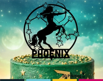Sagittarius Archer Goddess Cake Topper Zodiac Astrology Birthday Party Decor Celestial Horoscope Custom
