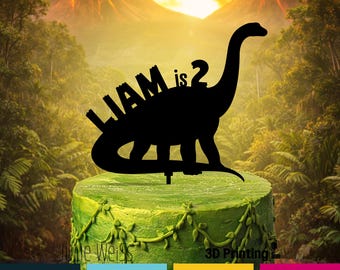 Brontosaurus Birthday Cake Topper Personalized Dinosaur Party Decor Jurassic Theme Custom Name Age Keepsake