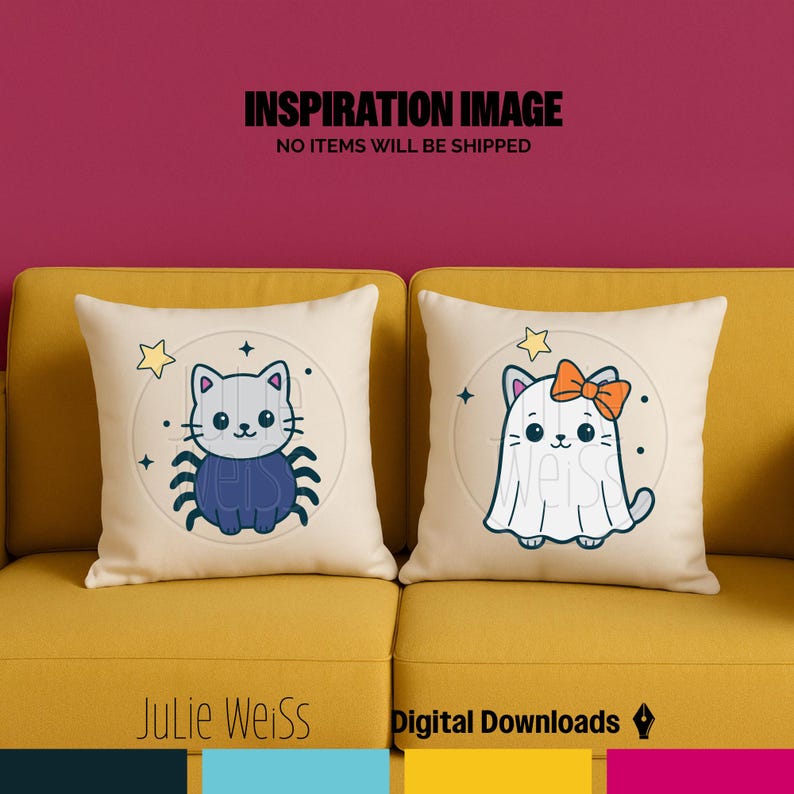 Kawaii Halloween Cat Clipart Set, Cute Cats in Costumes, Ghost ...
