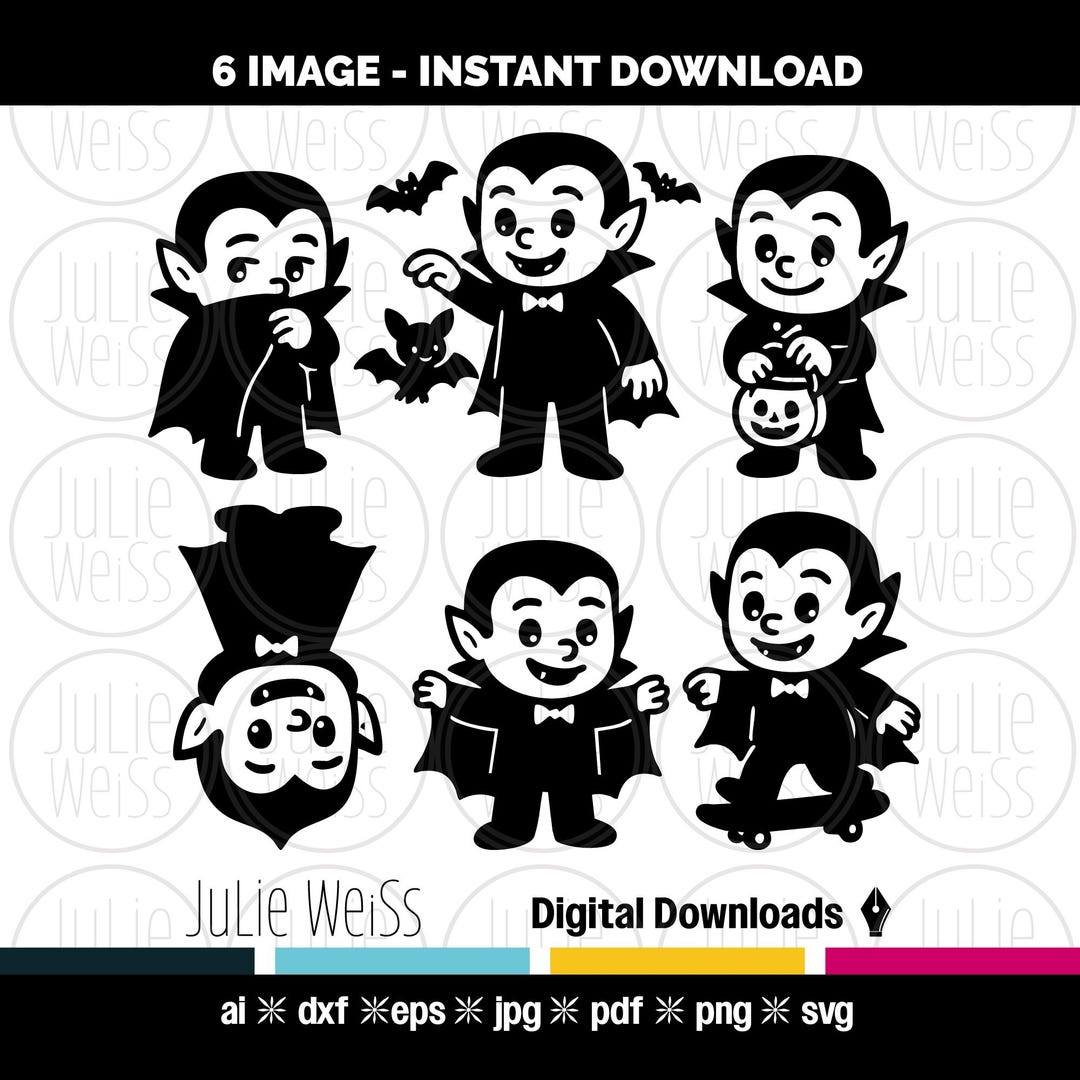 Kawaii Vampire SVG Bundle | Cute Halloween Dracula Clipart | 6 PNG SVG ...