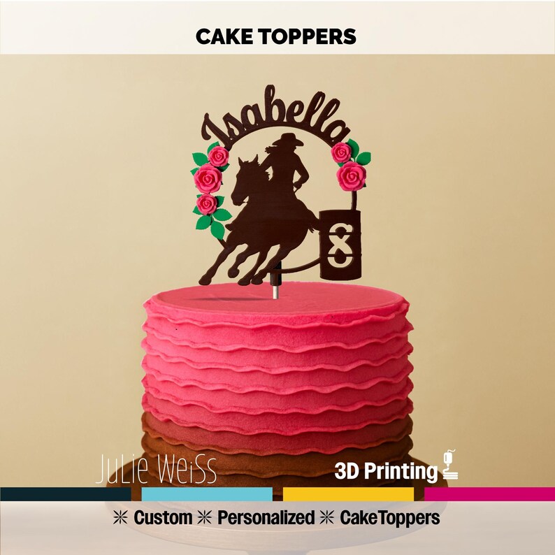 Custom Barrel Racing Cake Topper Brown With Roses: 3D Printed Horse ...