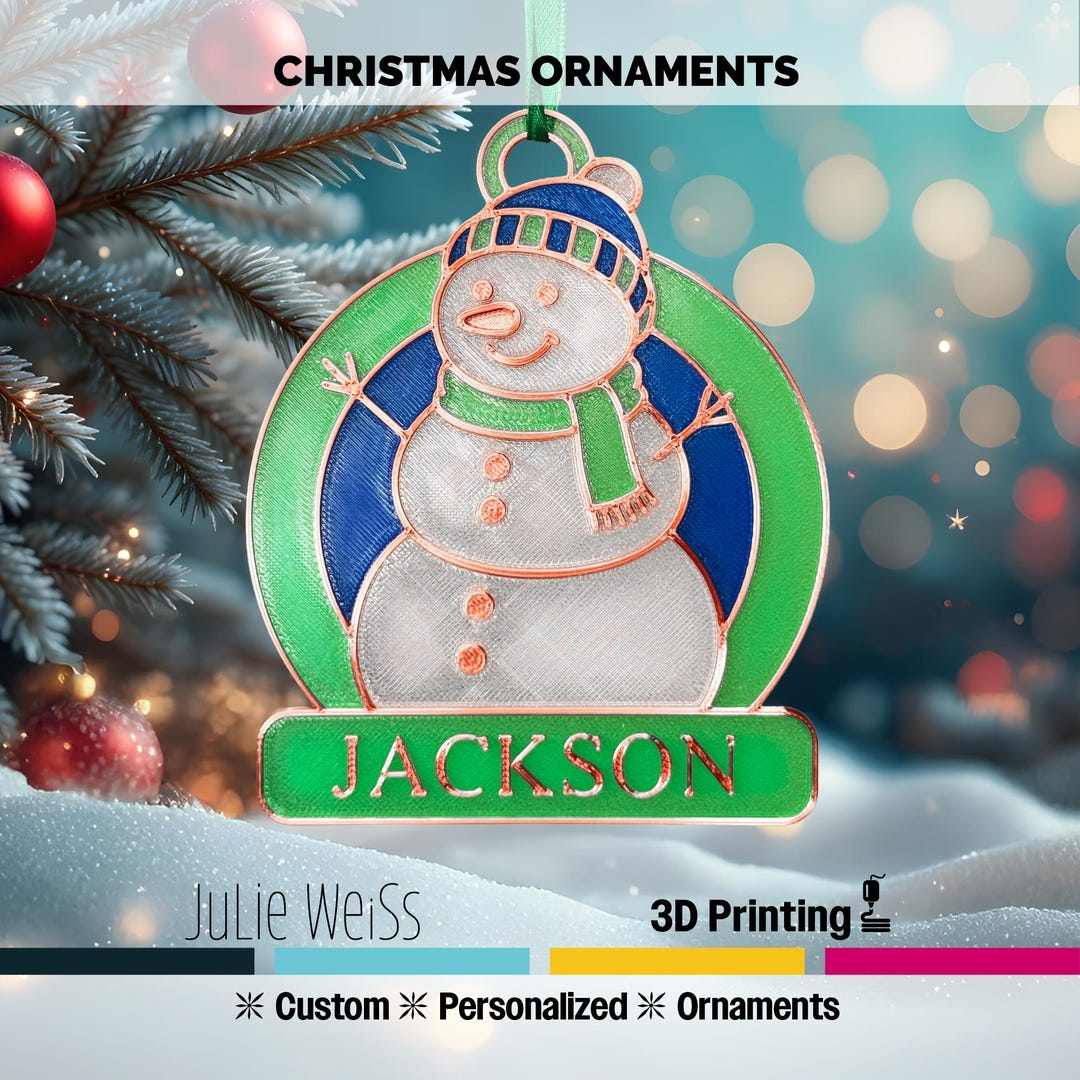 Personalized Snowman Ornament – Custom Name Faux Stained Glass ...