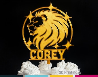 Personalized Leo Lion Head Cake Topper Astrology Birthday Decor Custom Name Zodiac Party Decoration
