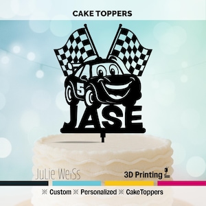 Personalized Race Car Cake Topper: 3D Printed Checkered Flags