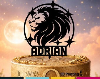 Personalized Leo Lion Head Cake Topper Astrology Birthday Decor Custom Name Zodiac Party Decoration