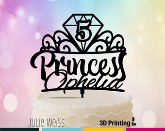 Personalized Name Princess Cake Topper, Birthday Glitter Cake Topper ...