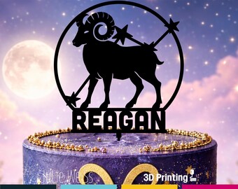 Personalized Aries Zodiac Cake Topper Ram Constellation Astrology Birthday Decoration Celestial Party Keepsake Gift