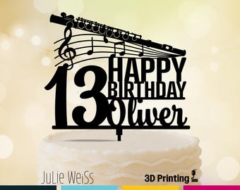 Personalized Flute Birthday Cake Topper, Musician Party Decor, Band Student Cake Decoration, Custom Name Age Flutist Gift