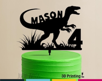 Velociraptor Birthday Cake Topper Personalized Dinosaur Party Decor Custom Name Age Jurassic Celebration