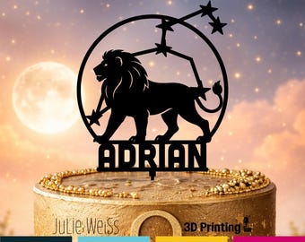 Personalized Leo Lion Constellation Cake Topper Astrology Birthday Party Decor Custom Name Celestial Zodiac Keepsake