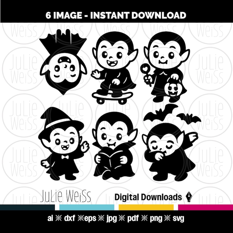 Kawaii Vampire SVG Bundle | Cute Halloween Dracula Clipart | 6 PNG JPG ...