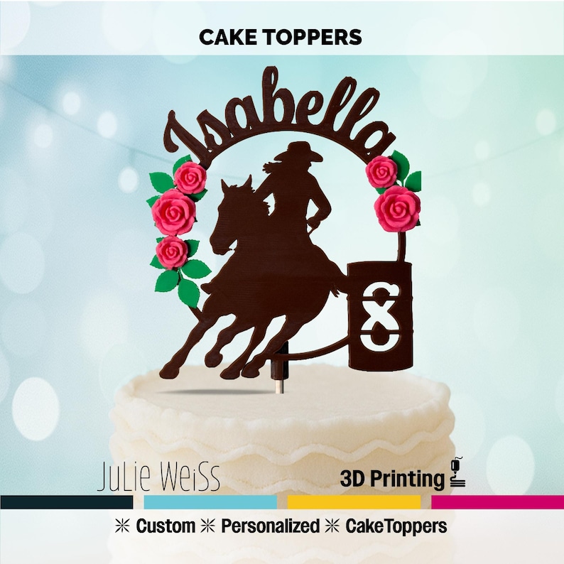 Barrel Racer Cake Custom Barrel Racing Cake Topper Brown With Roses: 3D Printed Horse ...