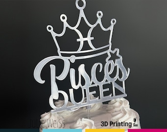 Pisces Queen Cake Topper Zodiac Birthday Decoration Celestial Astrology Party Personalized Custom