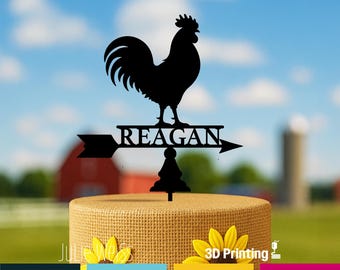 Personalized Rooster Weathervane Cake Topper, Farm Birthday, Country Barn Party, Custom Name Cake Decoration, Rustic Western Celebration