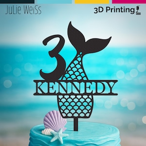 Personalized Mermaid Tail Birthday Cake Topper – Personalized Name & Age – Ocean Party Magic for Girls CakeTopper Customized Birthday Decor
