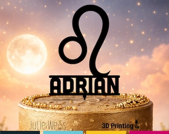 Personalized Leo Zodiac Symbol Cake Topper Astrology Birthday Party Decor Custom Name Horoscope Celestial Decoration