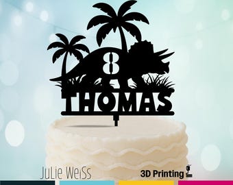 Triceratops Dinosaur Cake Topper Personalized Name Age Jurassic Birthday Party Decor
