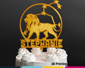 Personalized Leo Lion Constellation Cake Topper Astrology Birthday Party Decor Custom Name Celestial Zodiac Keepsake