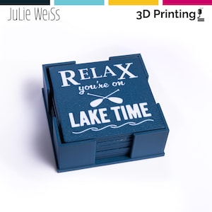 Set di sottobicchieri Lake Life – Decorazione nautica stampata in 3D – Regalo rustico per casa sul lago – Set da 8 con supporto e supporto in sughero