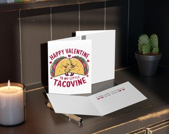 Tarjeta de San Valentín con tacos: Tarjetas de felicitación con juegos de palabras divertidos (8, 16 y 24 unidades)