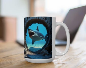 3D Shark Ceramic Mug: Ocean Lover Gift (15oz)