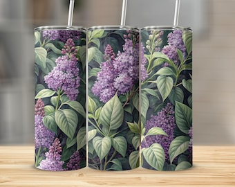 Beker met paars-lila bloemen: elegant roestvrijstalen geïsoleerde drinkgerei