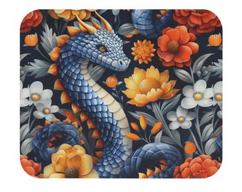 Dragon Snake Mouse Pad: Colorful Floral Design