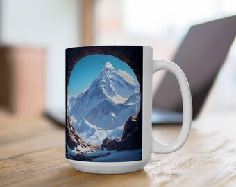 Taza de café con vista a la montaña en 3D: Taza de té de cerámica (15 oz)