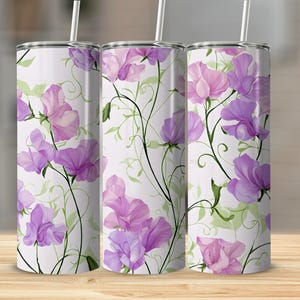Sweet Pea Floral Tumbler: Purple Flower Botanical Design
