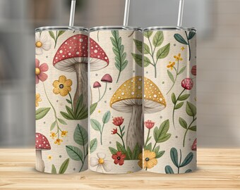 Mushroom Flower Tumbler, Cottagecore Stainless Steel 20oz
