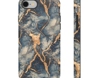 Blue Gold Marble Phone Case: Elegant Protective Case