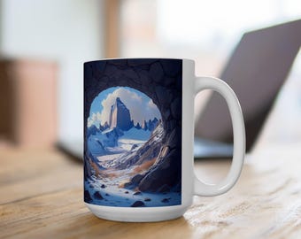 Taza con paisaje de montaña: taza de café con vista panorámica en 3D (15 oz)