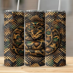Vaso con diseño de serpiente, taza aislante con estampado de piel de pitón, regalo para amantes de los reptiles, botella de agua con estampado de piel de serpiente vanguardista, vajilla gótica.