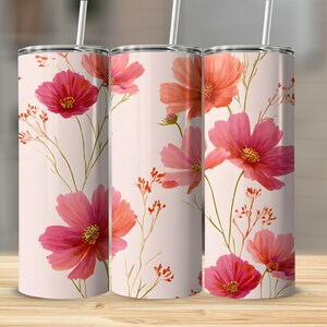 Pink Floral Tumbler, Watercolor Flower Tumbler, Floral Tumbler, Gift For Her, Flower Lover Gift, Pink Flower, Botanical Tumbler, Custom