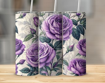 Gobelet floral rose mauve : récipient à boisson élégant en acier inoxydable