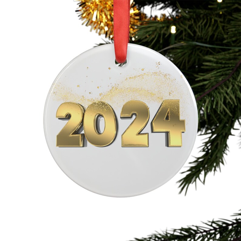 Gold 2024 Ornament, 2024 New Years Tree Decor, 2024 Gift for Tree, 2024