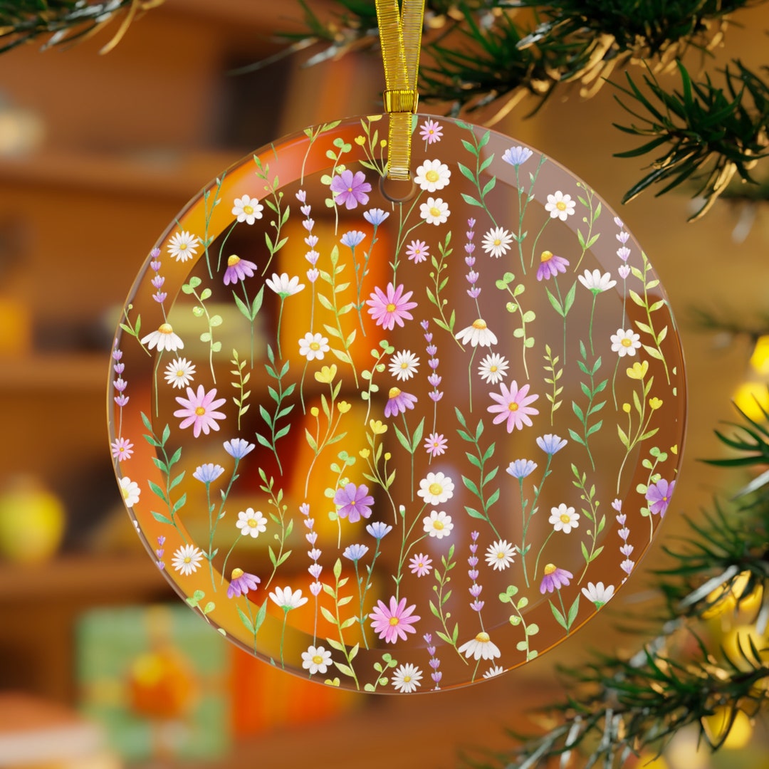 Flowers Glass Ornament, Floral Ornament, Beautiful Christmas Tree Decor, Pink Floral Tree Decor