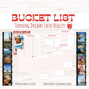 Bucket List Journal, Bucket List Tracker, Bucket List Goals, Retirement Gift, Goals Diary, Printable PDF file, Instant Download, To Do List