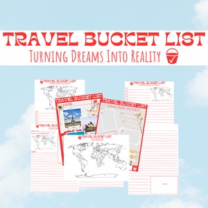 Travel Bucket List, Travel Journal, Travel Diary, Travel List Journal, Travel Tracker, Retirement Gift, Printable PDF Bucket List goals