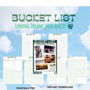 Bucket List Journal, Bucket List Tracker, Bucket List Goals, Retirement Gift, Goals Diary, Printable PDF file, Instant Download, To Do List