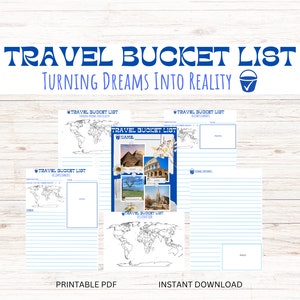 Travel Bucket List, Travel Journal, Travel Diary, Travel List Journal, Travel Tracker, Retirement Gift, Printable PDF Bucket List goals