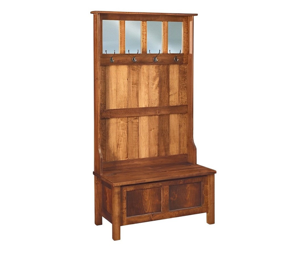 Bench With Storage Trunk Wooden Coat Rack Rustic Farmhouse Bench Wood ...