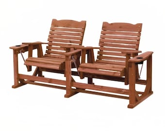Gliding Settee | Double Wooden Chairs | Outdoor Furniture For Patio | Cedar Furniture | Rocker Wood Chair | Wooden Bench | Rustic Furniture