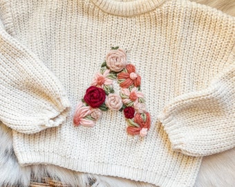 Embroidered sweater/baby sweater/custom embroidery/flower letter/embroidery flowers/newborn sweater/name sweater/babyshower gift