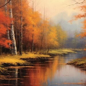 Autumn Lake, Art decor, Impressionist, Digital painting, Art, Wall art, Art collector