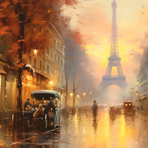 Paris Sunset, Art decor, Impressionist, Digital painting, Art, Wall art, Art collector