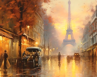 Parijs zonsondergang, kunst decor, impressionist, digitaal schilderen, kunst, kunst aan de muur, kunstverzamelaar