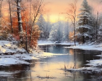 Wintermeer, kunstdecor, impressionistisch, digitaal schilderen, kunst, kunst aan de muur, kunstverzamelaar