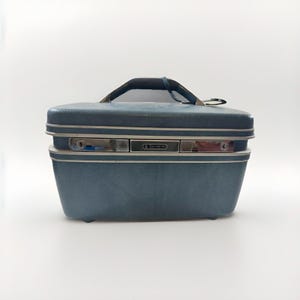 Vintage Samsonite Silhouette Train Case Cosmetic Travel Luggage Bluew/ Mirror